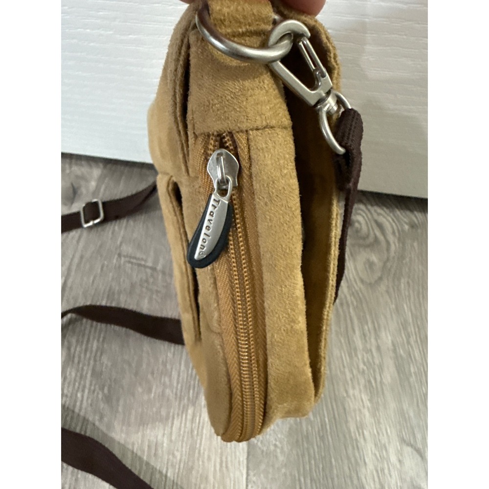 Travelon Tan Faux Suede‎ Crossbody Bag Travel Purse with Built-in Wallet - Picture 9 of 11
